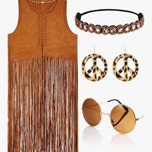 Brown Fringe Vest and Accessories Set